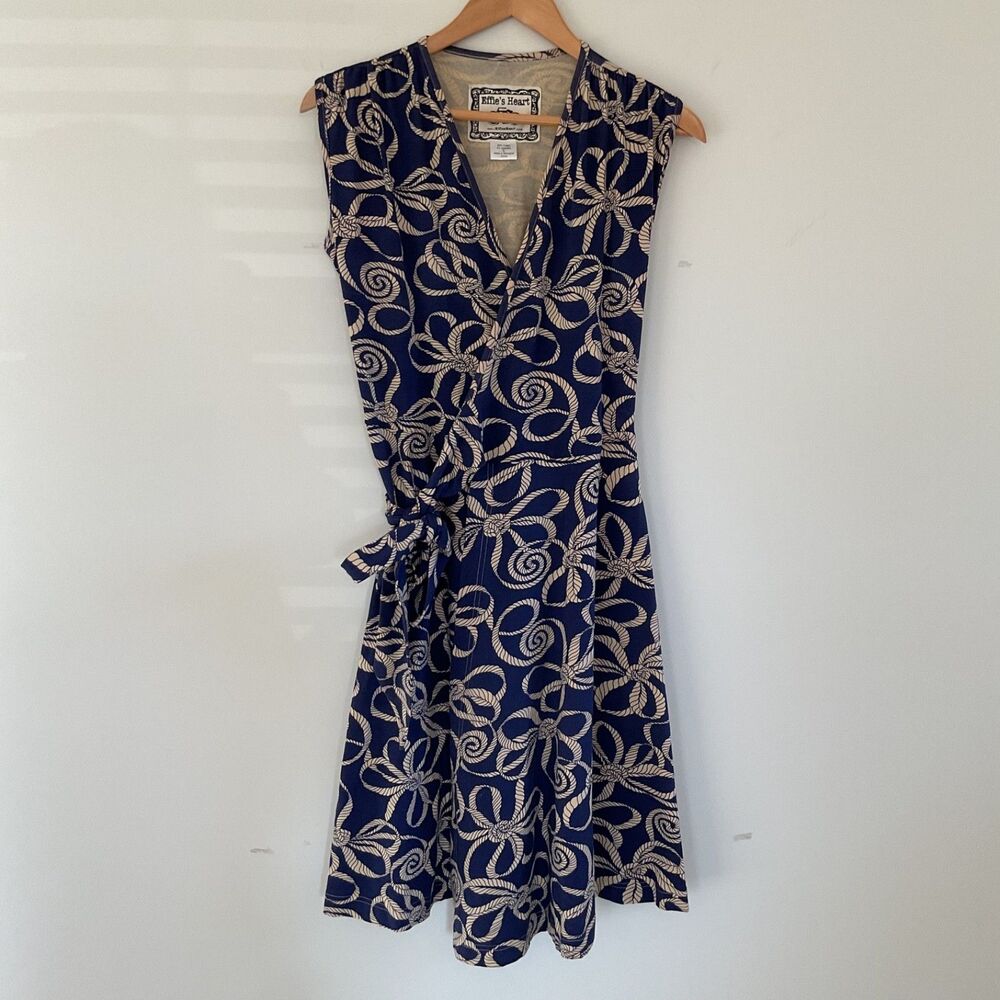 Effie’S Heart Theresa Navy Nautical Wrap Dress S Nantucket Rope Print